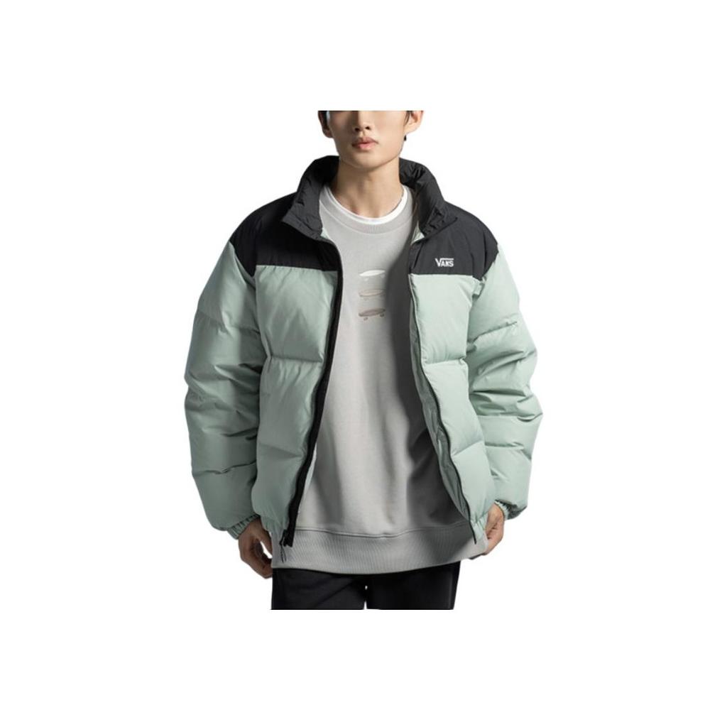 Vans Color Block Design Stand Collar Soft Comfortable Long Sleeve Down Jacket Unisex Outerwear Gray-Green VN000P30ZRT