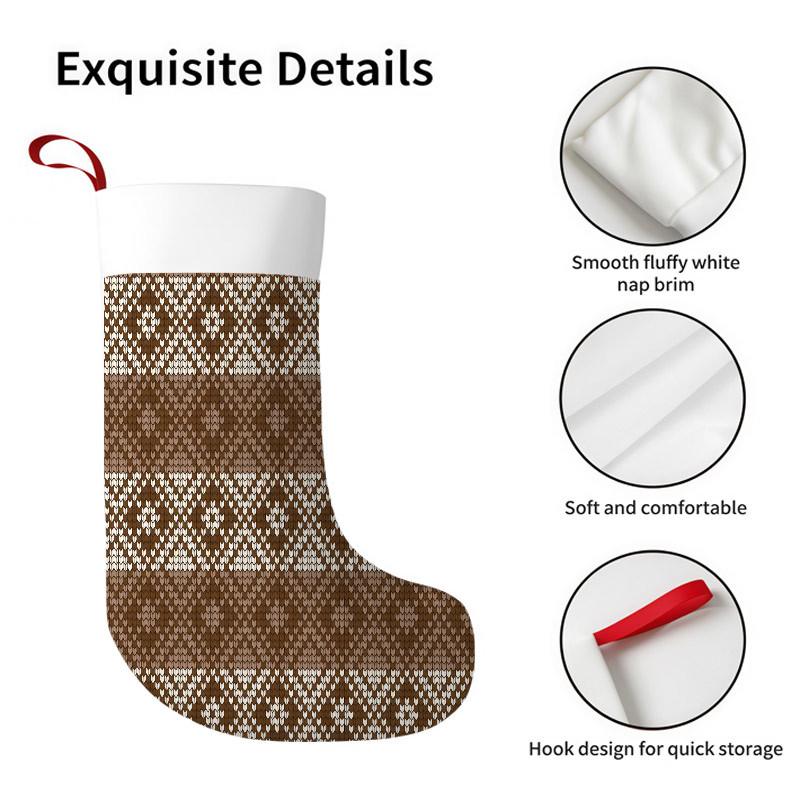 Christmas decoration fireplace hanging stockingChristmas Stockings 1pc 45.72 cm, Knitted Pattern Brown White P
