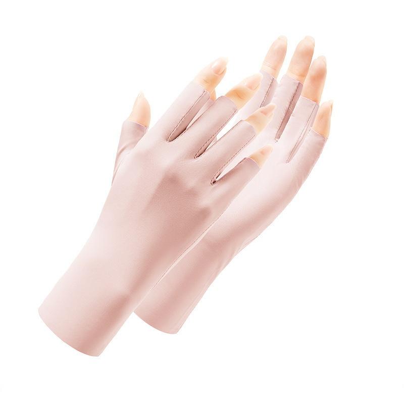 

Half-Finger Sunscreen Gloves Fingerless Ice Sun Protection Glove Nail Art Gel UV LED Lamp Gloves Manicure Tools for Women розовый