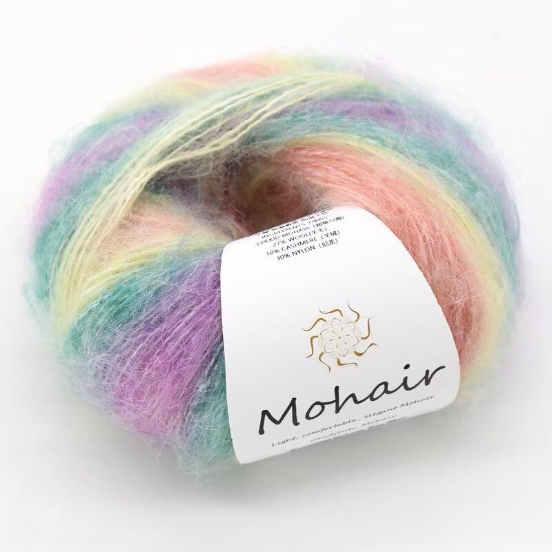 Filato di lana mohair tinto in capo, filato di mohair colorato sfumato da 25 g, fatto a mano, fai da te, pronto da indossare, sciarpa, cappello
