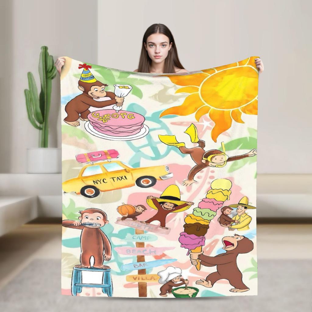 Curious George-s Blanket  Soft Street Trend Plush Throw Blanket For Living Room Travel Flannel Bedspread Bed Cover