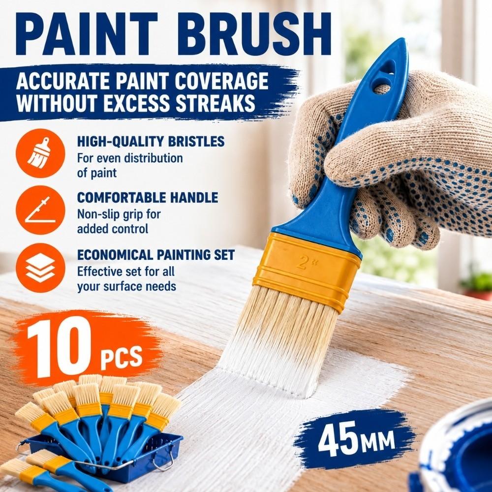 10pcs Nylon Bristle Flat Brush Set High Elasticity Chip Brush Flat Paint Brush Dust Cleaning