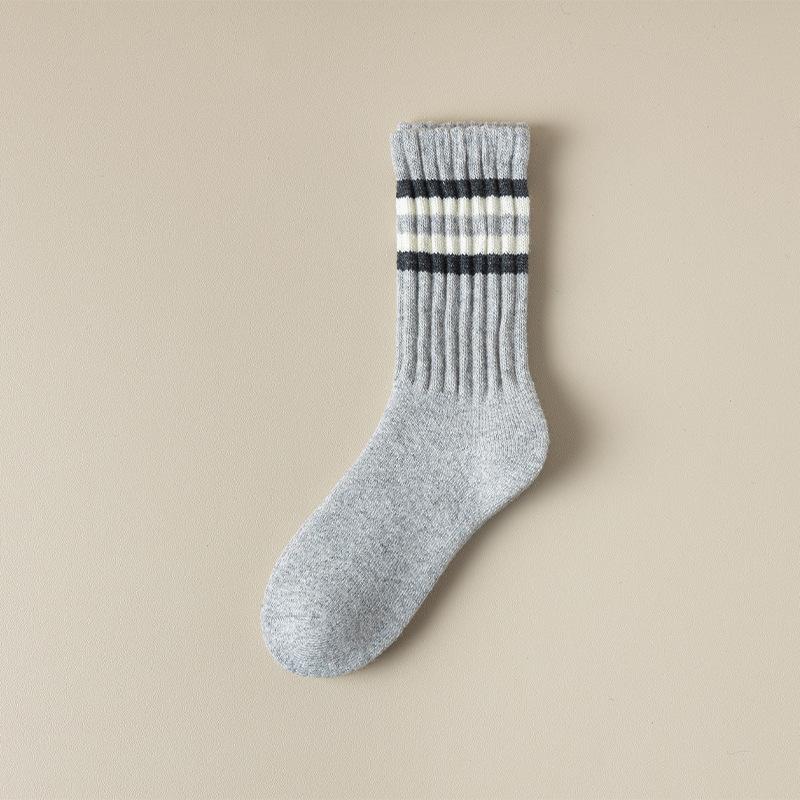 Women's Autumn and Winter Four Bar Striped Velvet Thickened Warm Long Tube Wool Pile Socks