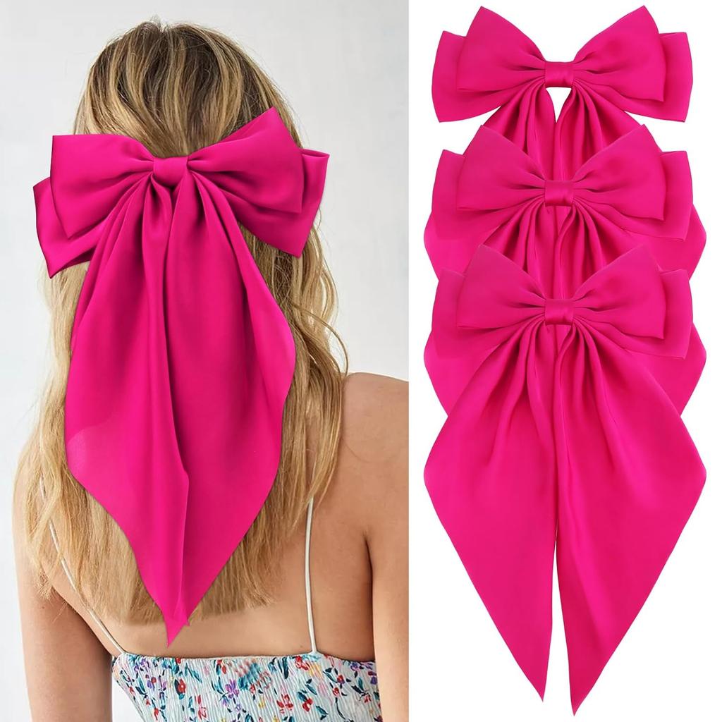 3Pcs Women Elegant Bow Ribbon Hair Clips Solid Color Satin Bowknot Clips Girls Korean Hairpins Party Headdress Hair Accessories