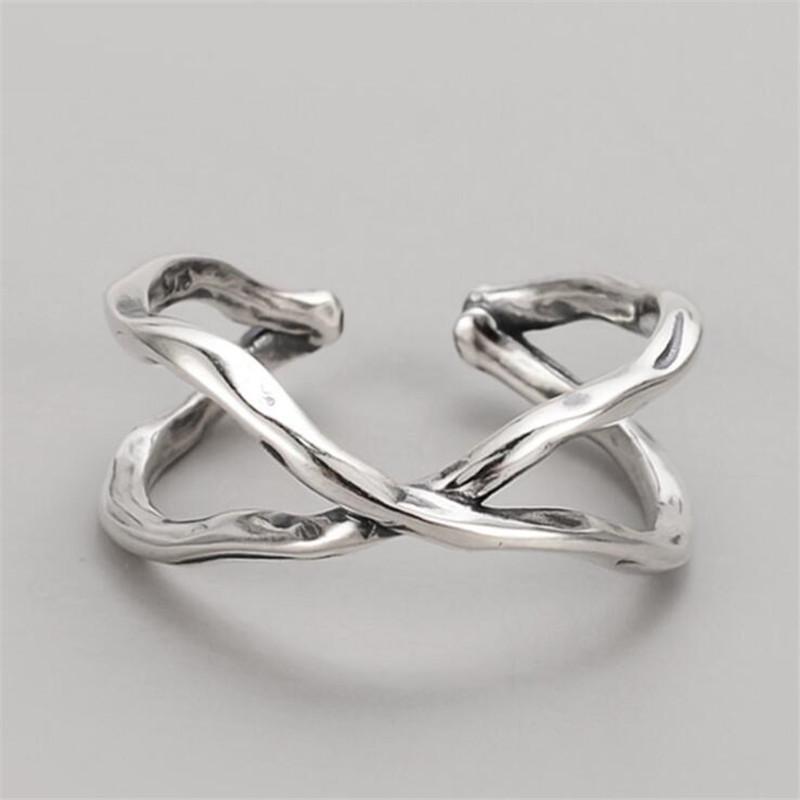 

Retro Distressed Woven Cross Female Fashion 925 Sterling Silver Jewelry Personality Simple Line Winding Opening Rings TYB408 серебряный