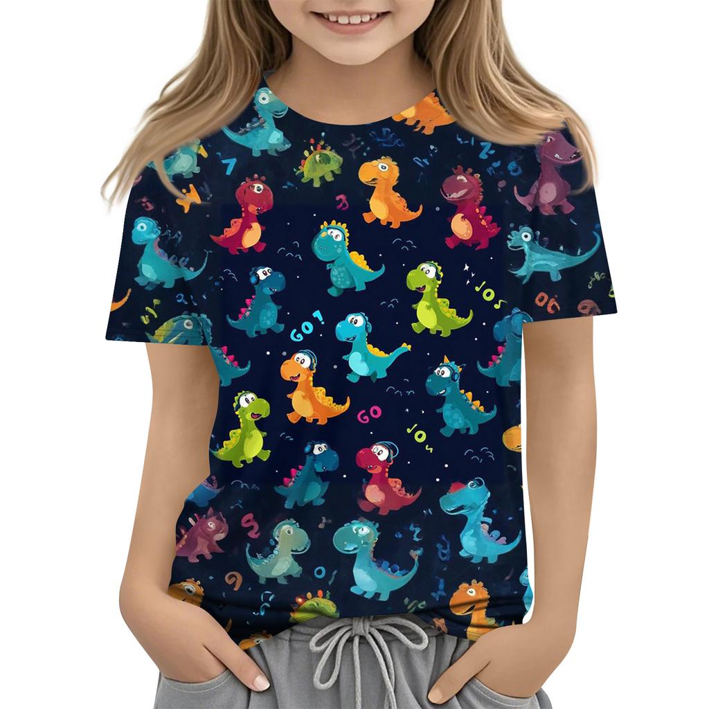 Children's Printed Round Neck Short Sleeved Casual T-shirt