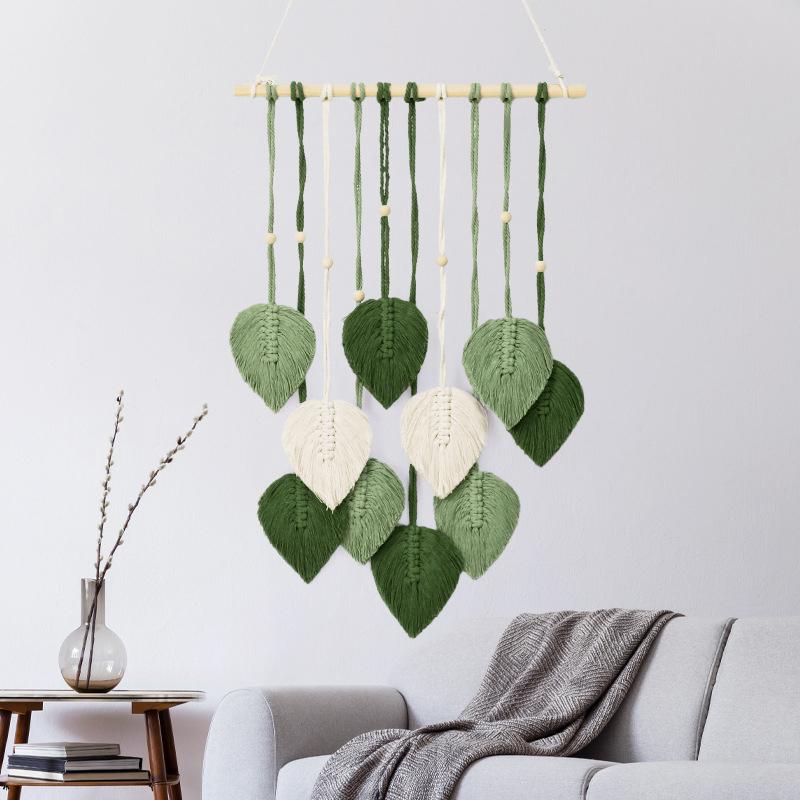 Leaf Macrame Tapestry Brown Green Wall Tapestry Boho Home Decoration Macrame Wall Hanging Home Living Room Decor Gift