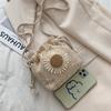 Fashion Drawstring Straw Messenger Bag Crossbody Handbag Summer Shoulder Bag Flower Straw Bucket Bag for Photo Shooting