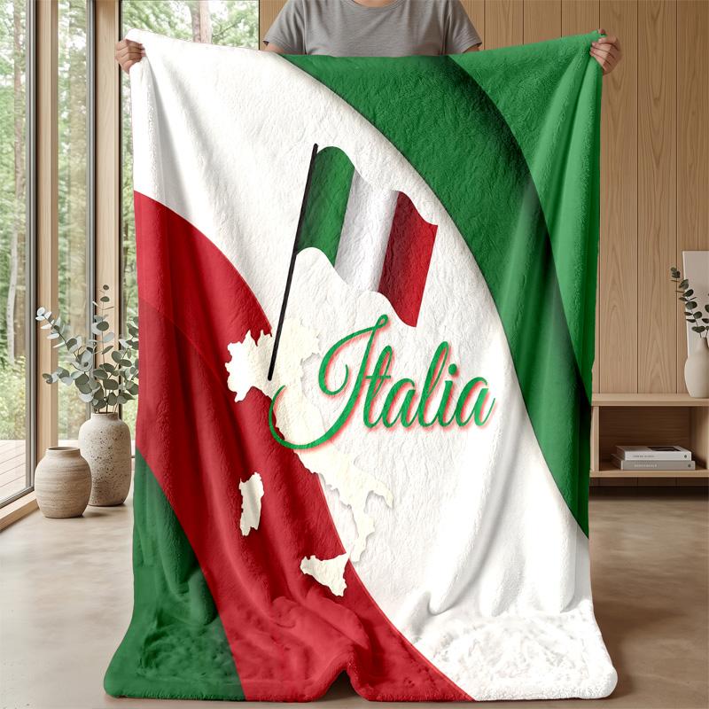Italy Football Printed Flannel Blanket Skin Friendly Warm Decorative Throw for Indoor Couch Bed Daily Use