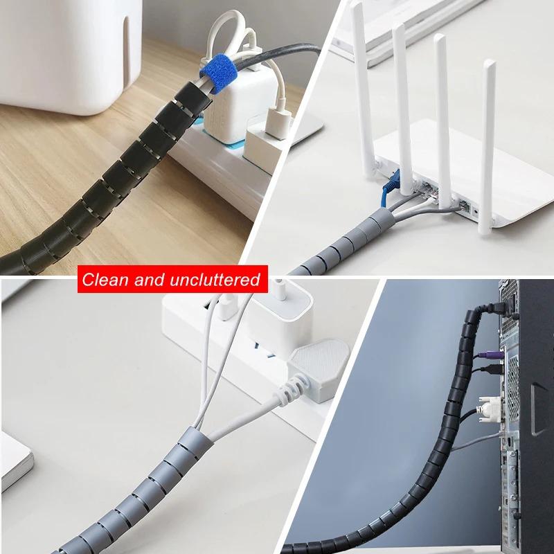 Flexible Spiral Cable Organizer Clips, Storage Pipe, Cord Protector, Cable Winder, Desk, Tidy, Accessories, Tools, 1m