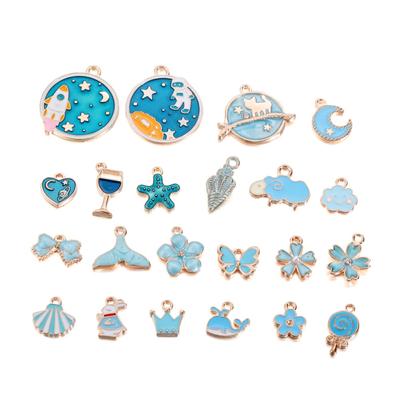 10Pcs/Lot Cute Cartoon Blue Keychains Ocean Star Pendant Charm Crafts For Necklace Bracelet DIY Jewelry Making Accessories