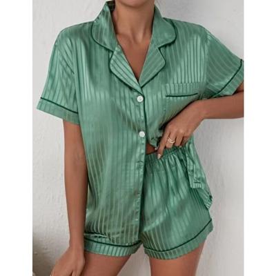 Pyjamas Set for Women Striped Sexy Loungewear Spring Summer Printed Cardigan Short Sleeve Shorts Romantic Women Nightwear