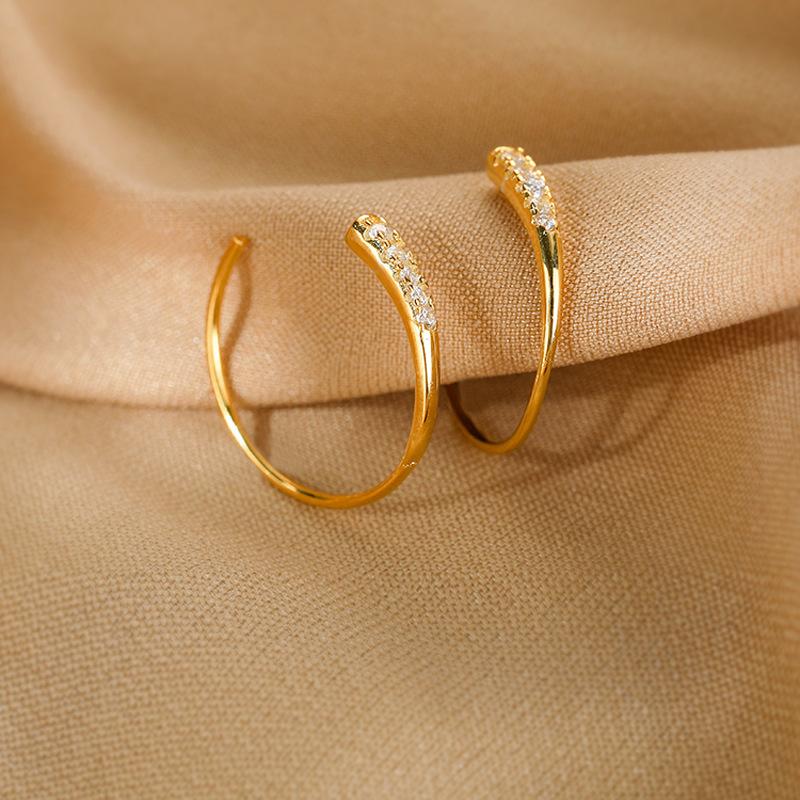 Flash Diamond Earrings Wish Cross-Border Foreign Trade Personalized Row Diamond Earrings Clip Design Semi-Circular C-Shaped Stud Earrings Simple