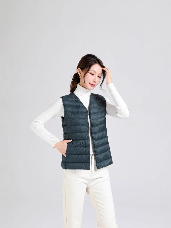 New Light Down Liner Vest Women's Collarless White Duck Down Warm Large Size Inner Vest