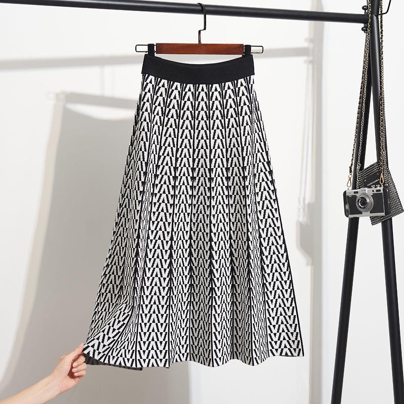 

Полосатая вязаная юбка миди для женщин, осенне-зимняя, утолщенная, А-силуэта, юбка с высокой талией XL белый