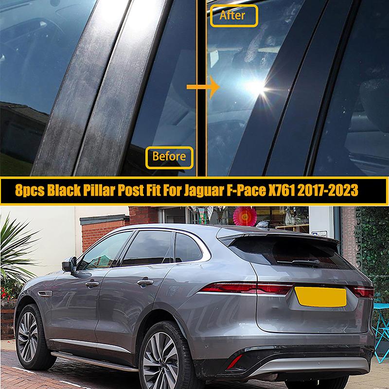 8Pcs Auto Säulen Beiträge für Jaguar F-Pace X761 2017-2023 Glänzend Schwarz Tür Fenster Trim Abdeckung Aufkleber Auto Styling