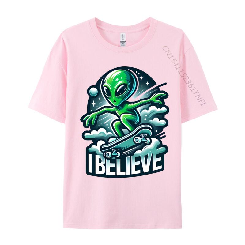 I Believe Skater Alien T Shirts Company Tops Shirts Pure Cotton Tees Anime Printed Tshirts Funny Shirts