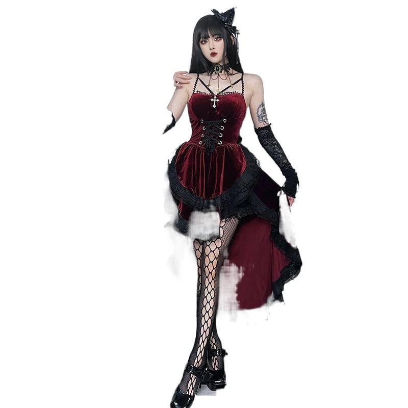 Dark Gothic Floor-Length Lace-Up Punk Skirt - Halloween Irregular Style