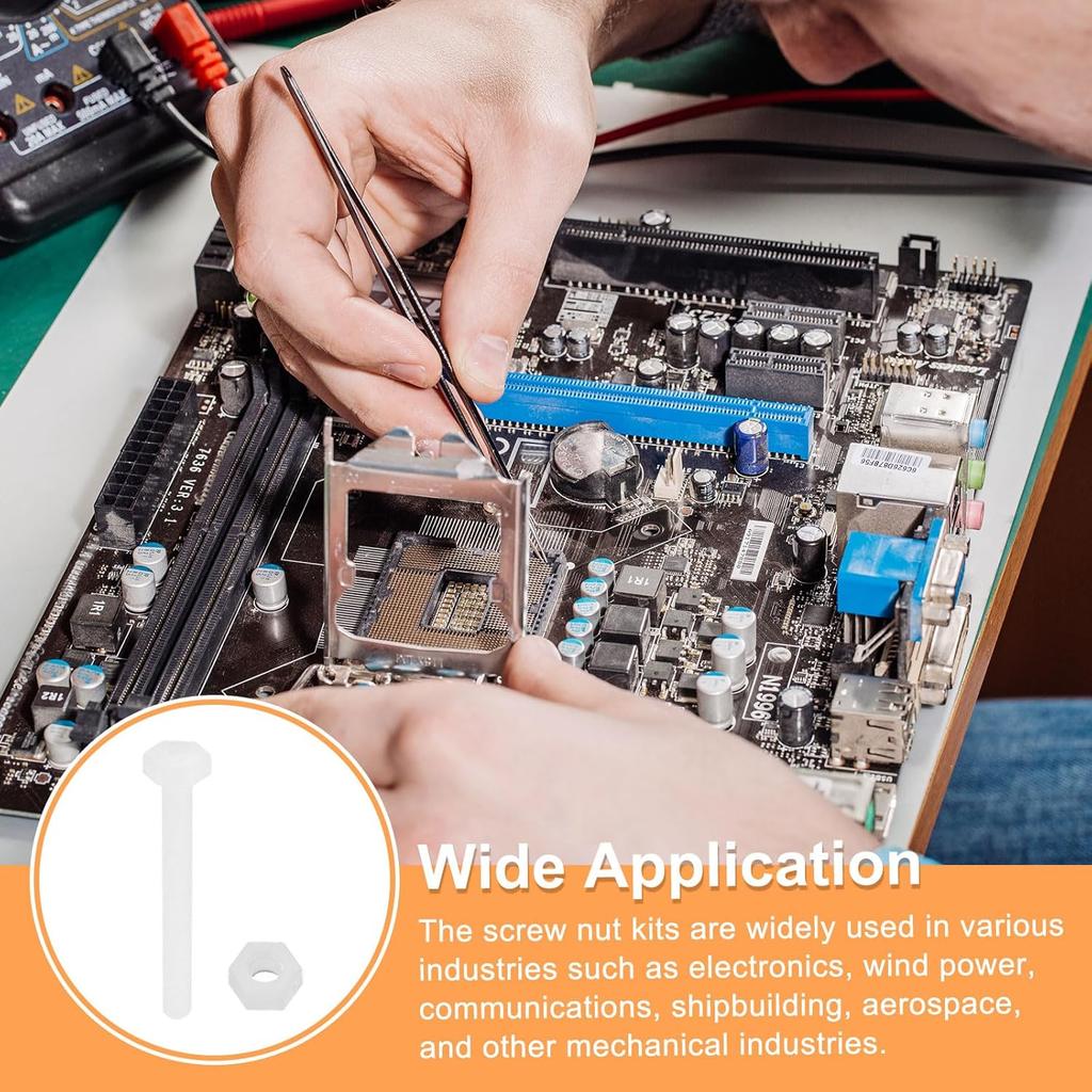 Uxcell 25 Pair Nylon Screws Nuts Assortment, M3x25mm Hex Screws Bolts and M8 Hex Nuts for Machinery Electronics Industrial Accessories, White