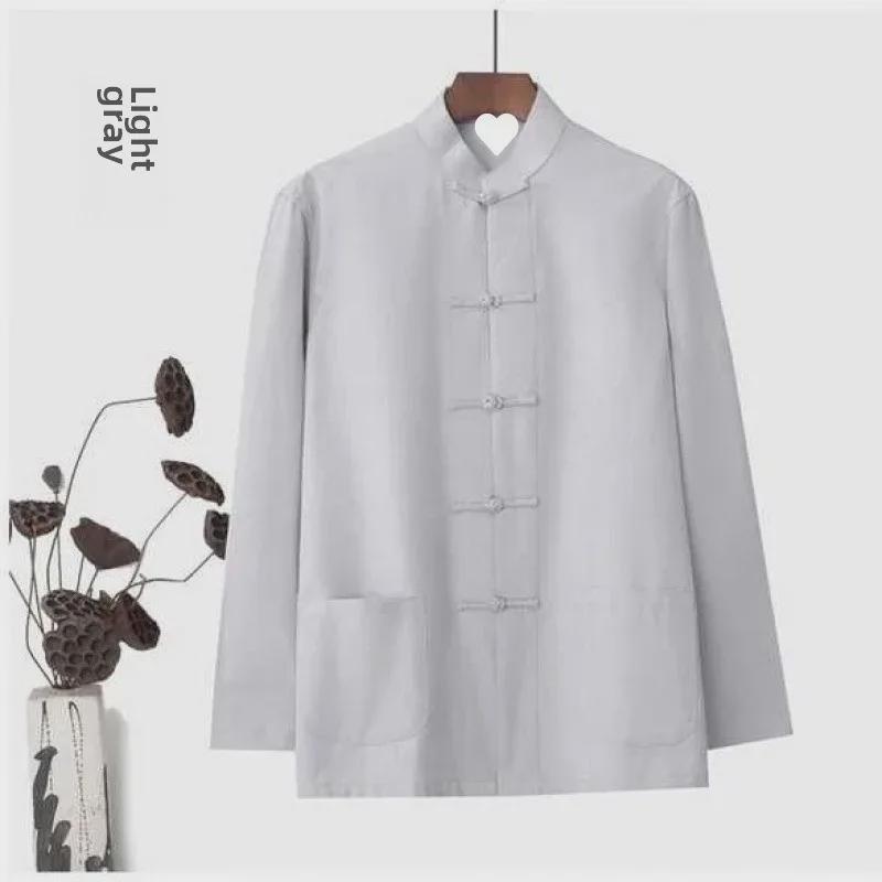Men's Long-Sleeve Tang Suit Hanfu Top - Traditional Cotton Ancient Style for Older and Middle-Aged Men