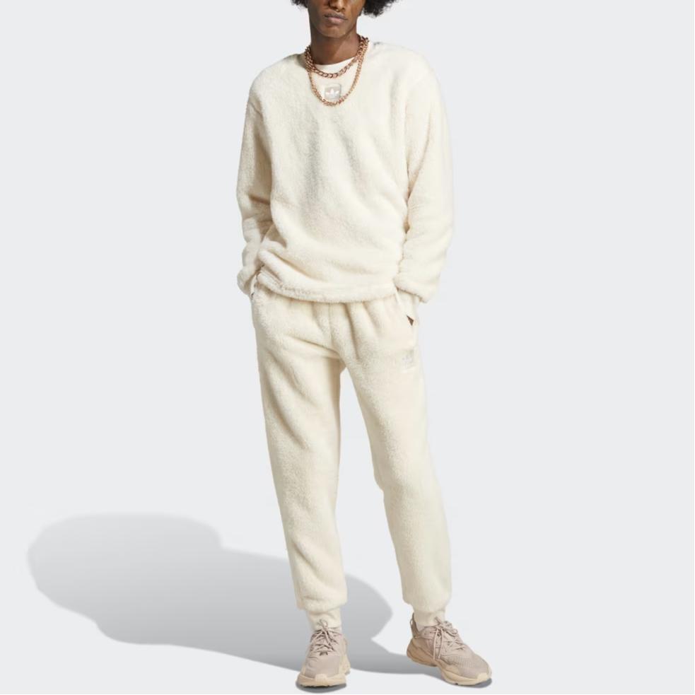 Adidas Originals Essentials+ Fluffy Fleece Joggers Men Joggers White HR2954