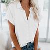 Lapel Short Sleeve Women Shirt Pure Color Simple Loose Shirt Ladies Clothing