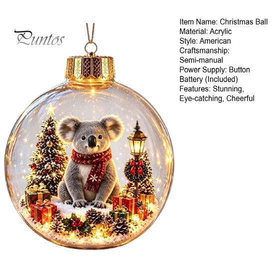 Luminous Holiday Hanging Decorations Glowing Christmas Story Ornament, Light-Up Ball Decor with Warm LED Light, Miniature Scene Ornaments Mini
