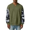 Men's Camouflage Stylish V-Neck Ribbed Textured Long-Sleeve T-Shirt