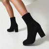Winter Stretch Flock Ankle Boots Women High Block Heels Party Dress Office Lady Round Toe Slip-on Warm Plush Elastic Sock Boots