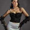 Lace Mesh Fish Bone Suspender Short Style with Chest Pad Flower Vest Outside Wearing Base-wrapped Breast French Beaded Top