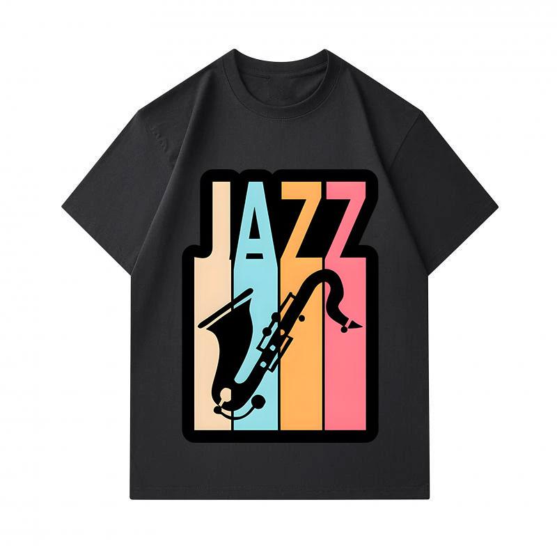 Men's 100% Cotton Crew Neck Short Sleeve T-Shirt, Retro Jazz Saxophone Colorful Print Casual Comfortable Tee for Music Lovers Daily Wear