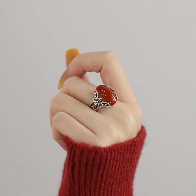 Classic Retro Pattern Ring Synthetic Agate Women'S Ethnic Style Aesthetic Niche Festival Suitable Jewelry Gifts And Accessories