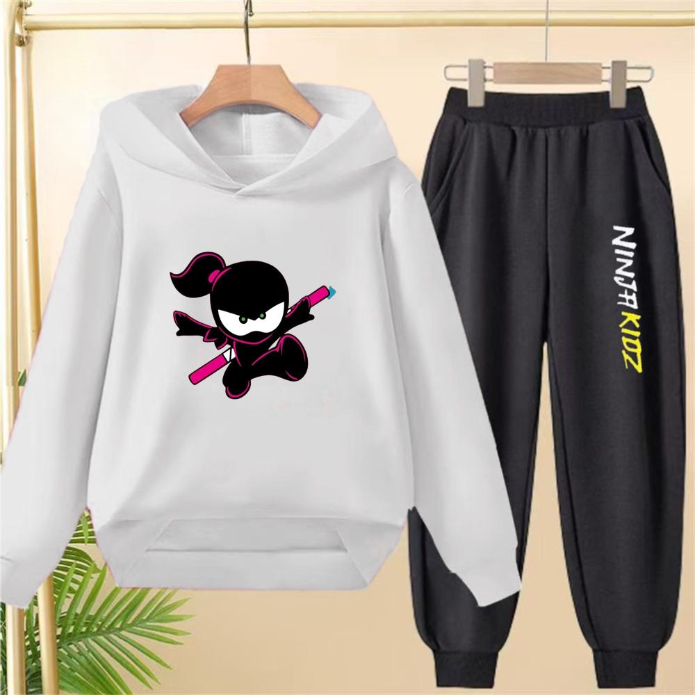Children Hoodie Child Ninja Print 3-12 Years Old Boys Girls Toddler Coat Top+Pants Stylish Casual Black Sweatshirt Set