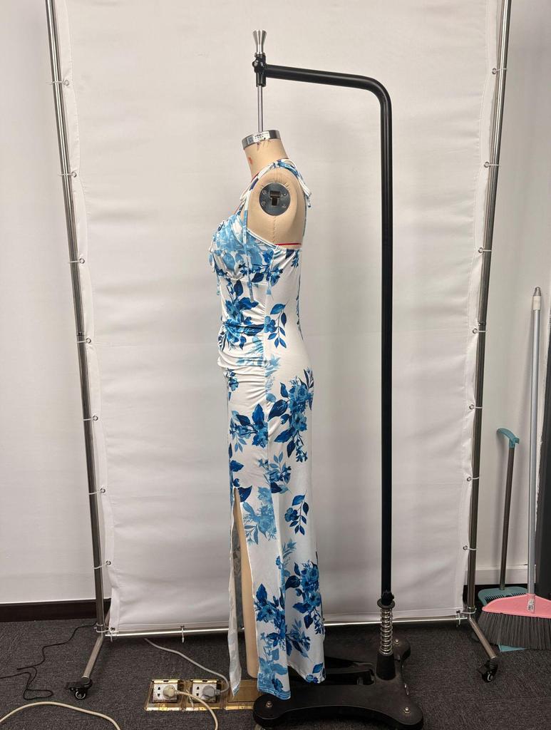 Women's Spaghetti Strap Printed Maxi Dress with Slit - Elegant Spring/Summer Evening & Vacation Attire