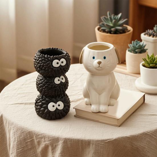 Cute Pet Shaped Flower Vase, Decorative Small Cat/Dog Resin Vase for Living Room, Bookshelf, Dining Table, Kitchen Decor