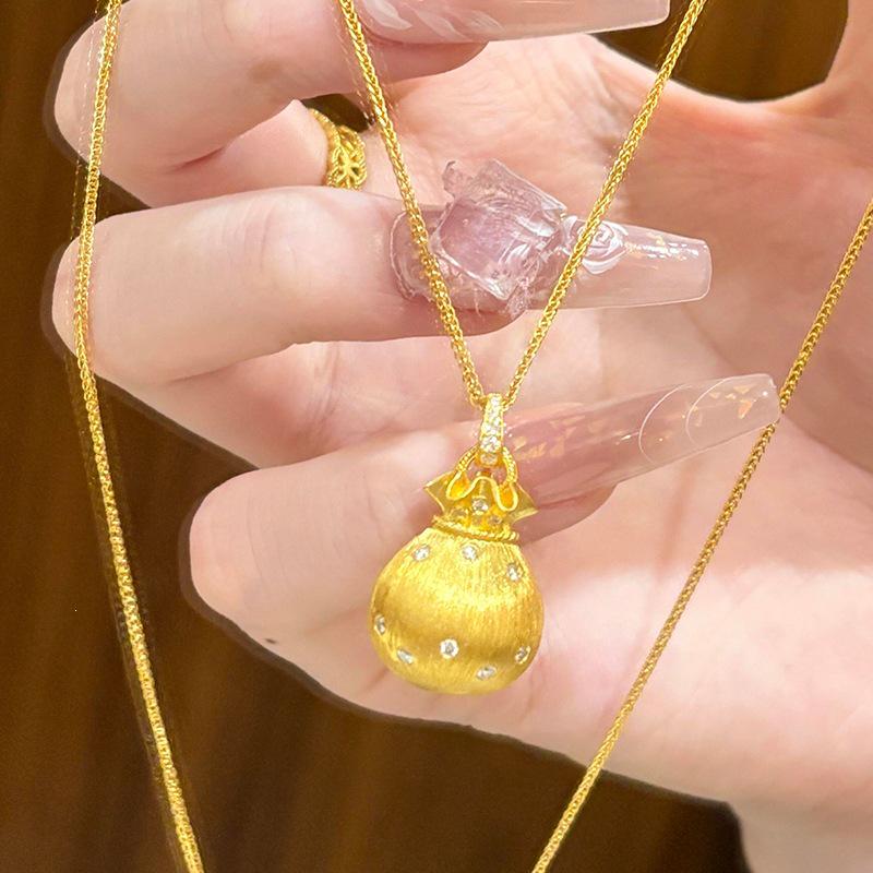 Rose Gold Diamond Lucky Bag Pendant Necklace - Elegant Chinese Style for Women