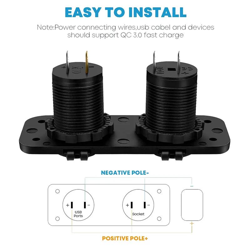 Dual USB 12V Car Charger Adapter Cigarette Lighter Socket Splitter Power Outlet for Auto Boat Motorcycle Marine RV DIY