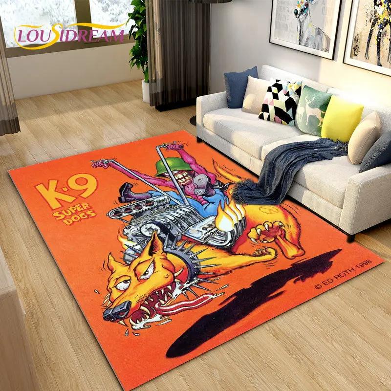 Tappeto Area Cartone Animato Divertente Rat Fink, Tappeto per Soggiorno Camera da Letto Garage Divano Decorazione Zerbino, Tappetino Antiscivolo da Gioco per Bambini