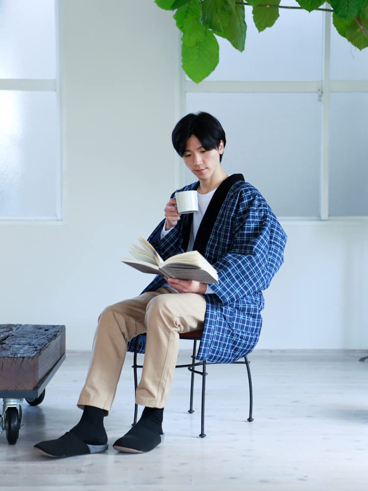 Tayutaf Men's Kurume Hanten (Large, Katataki Stripes, Black and Orange) - Made in Japan