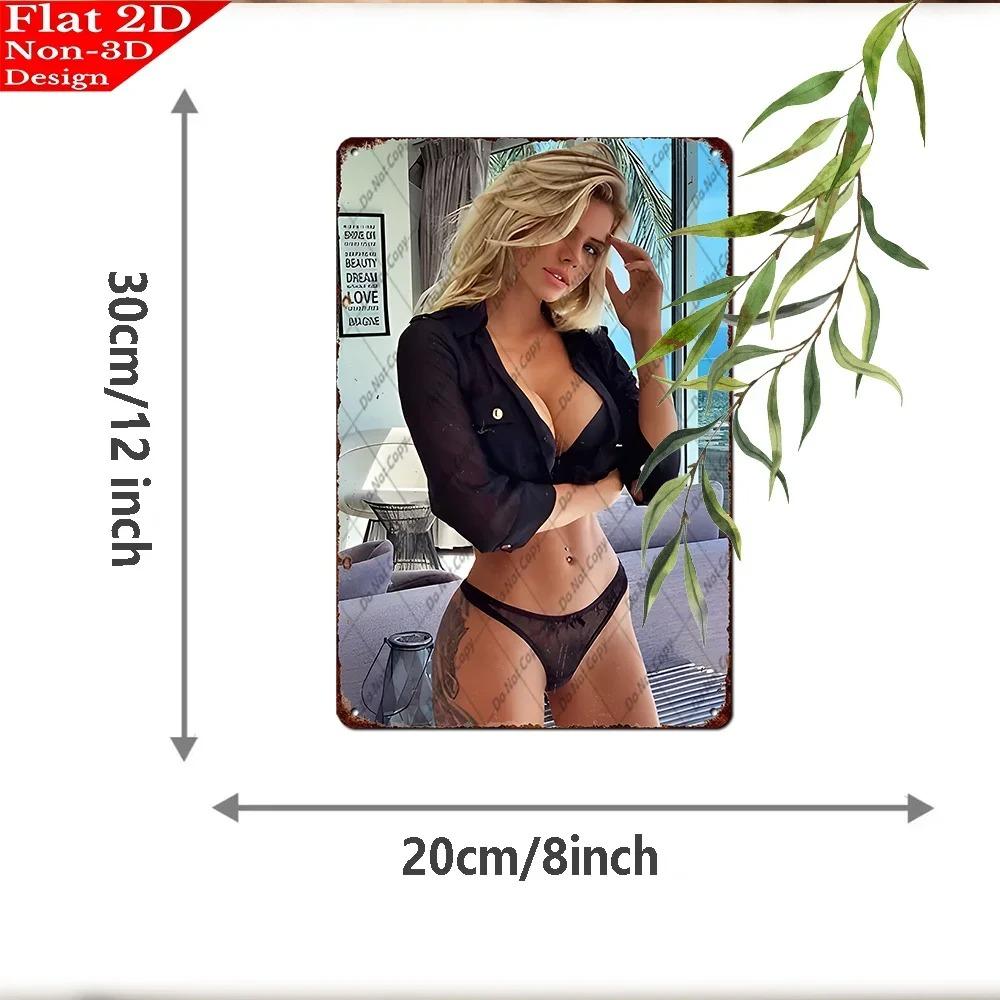 Retro Pinup Girl Metal Sign 8x12 Inch Sexy Woman Black Stockings Vintage Poster for Home Bar Office Decor