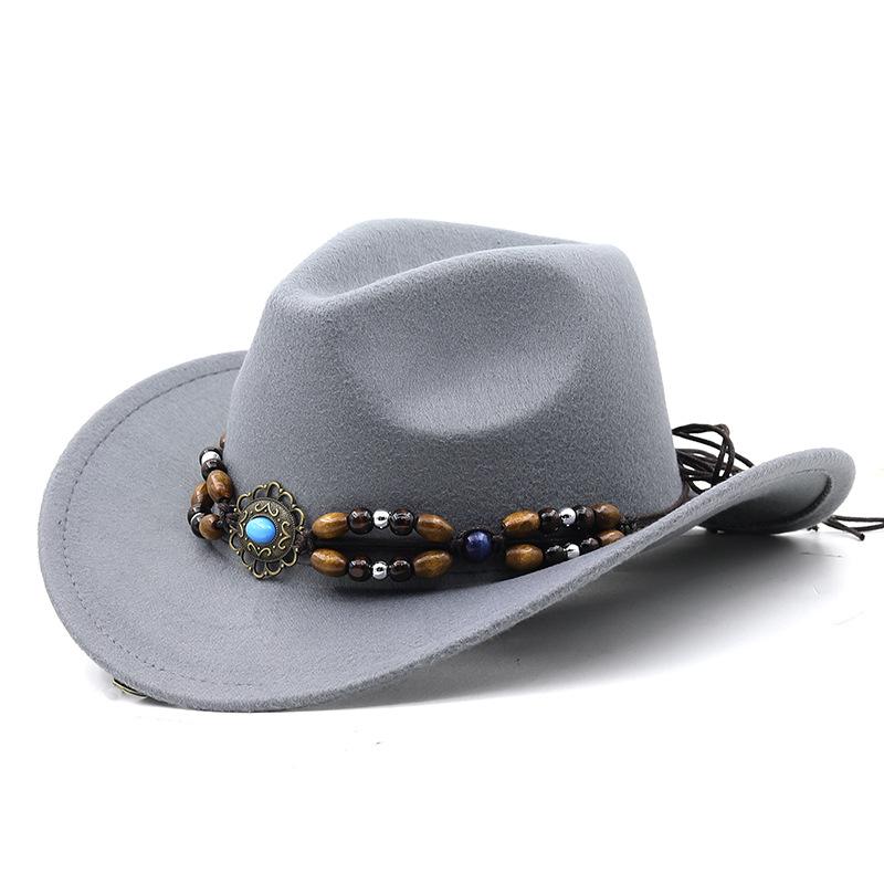 Cappelli da cowboy europei e americani delle regioni occidentali, cappelli a cilindro in lana alla moda maschile e femminile, cappelli da cowboy tibetani in stile etnico