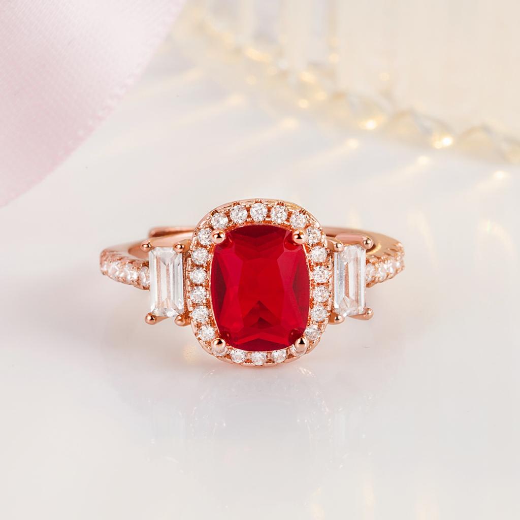 Otevřený prsten se světlem ve tvaru diamantu Luxusní prsten s imitací plného diamantu Přírodní červený poklad Prsten pro ženy