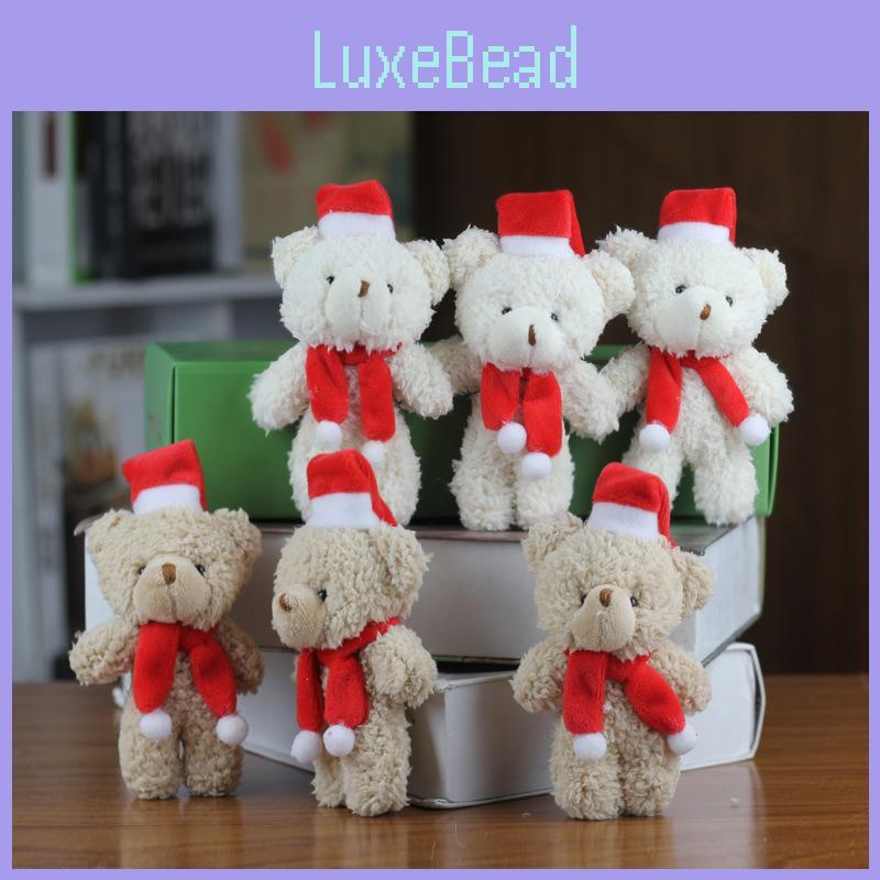 Cute Blushing Christmas Bear Plushie Mini Teddy Ornament Soft Short Plush Toy For Bags And Accessories