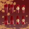 24Pcs Fall Press on Nails Short Square Stick on Nails Golden Maple Leaf Full Cover Artificial Thanksgiving False Nails