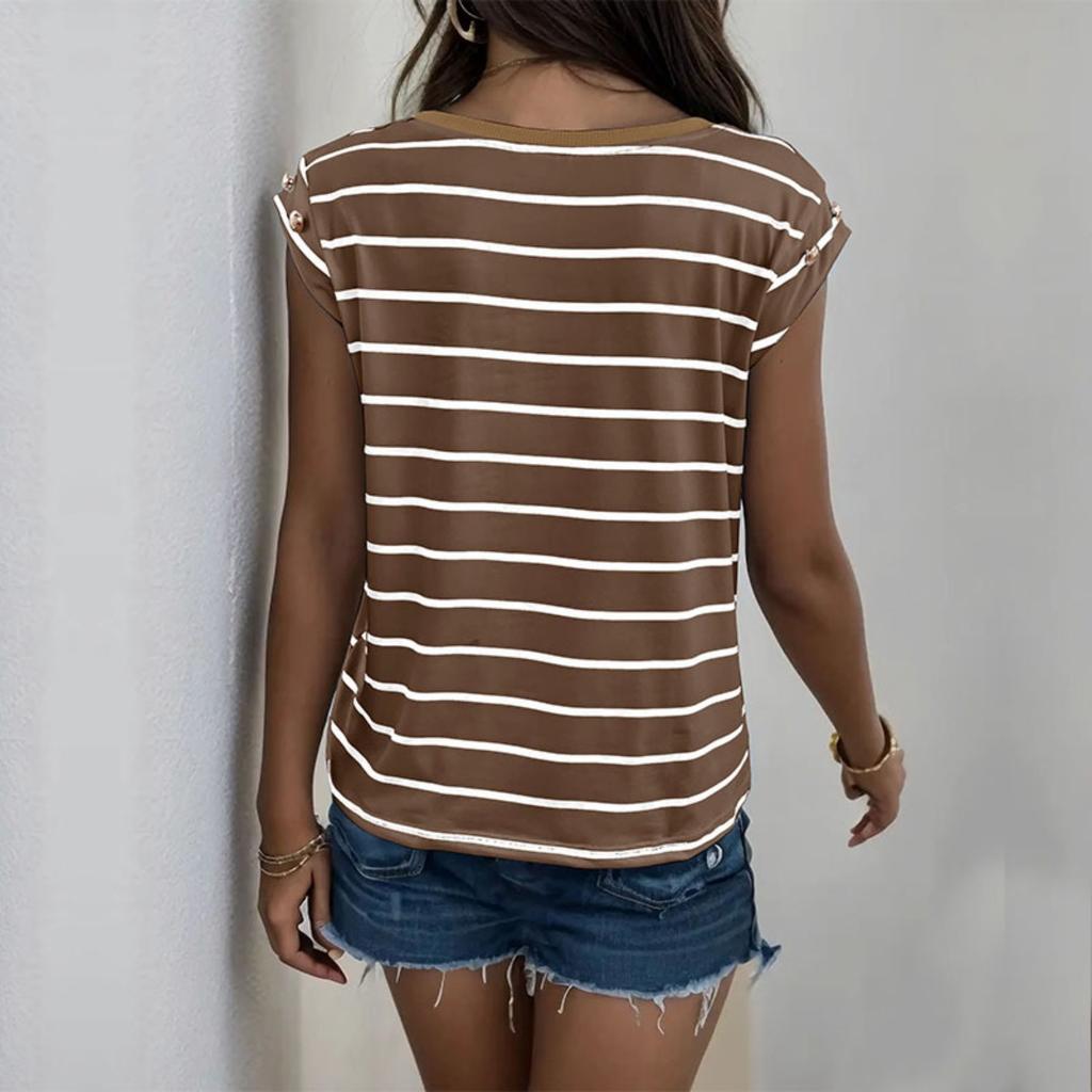 Summer Women's Classic Striped Sleeveless T-shirt Casual Versatile European American Style Tops