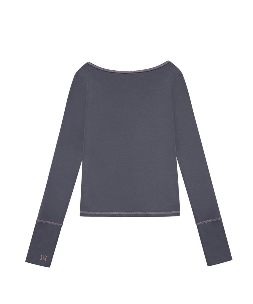 Mileko Stitch Ribbon T Charcoal