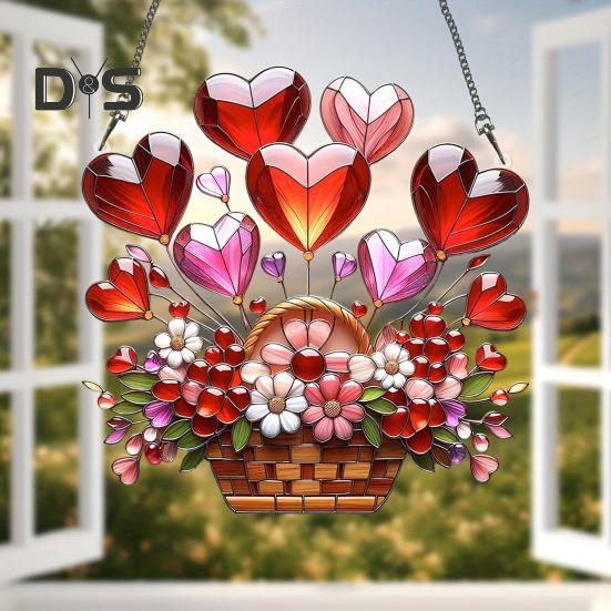 Potted Plants Sun Catcher Acrylic Window Hanging Ornament Floral Pattern Suncatcher for Home Wall Sunlit Spaces Decoration