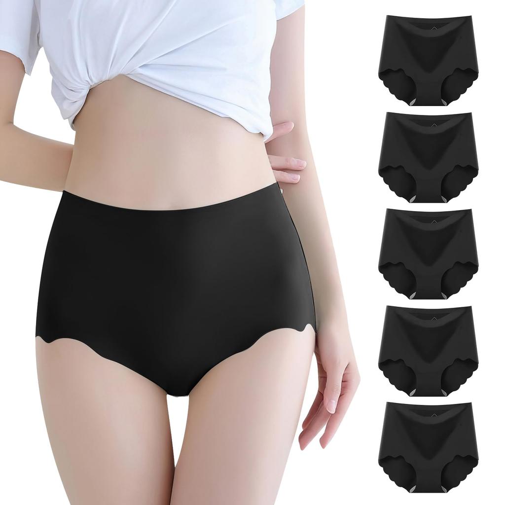 Velaci Seamless Deep No 5A and Refreshing Flatters the Scallop Solid Seamless Underwear Set B Black Women's Panties, Fit, 5-Pack [-5°C Comfort, Lines,