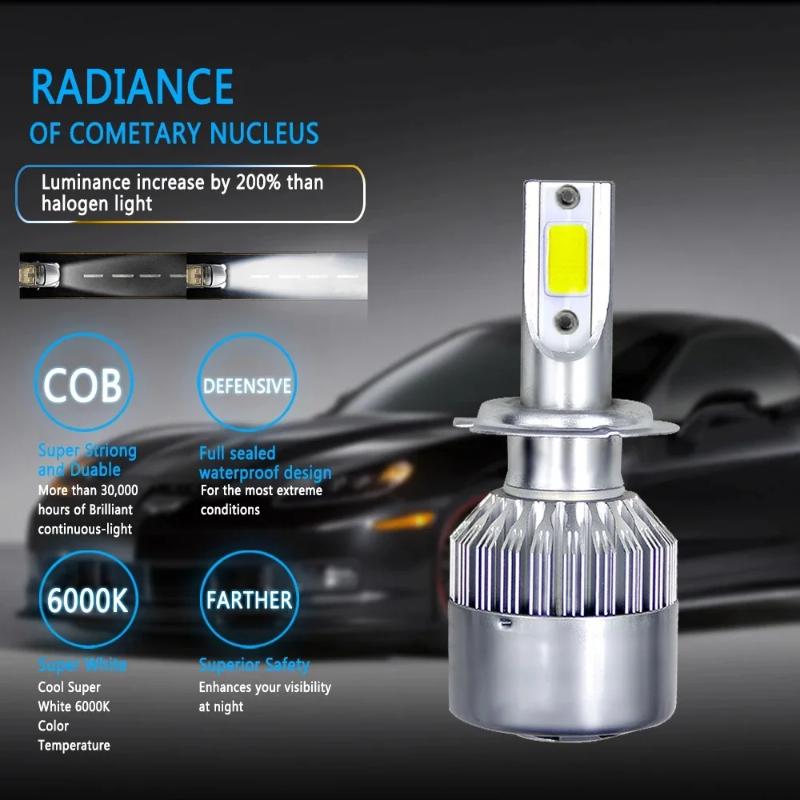 Ultra-Bright C6 LED Headlights – 72W 7200LM (H4/H7/HB4, 12V) Low/High Beam Car Bulbs (2-Pack)
