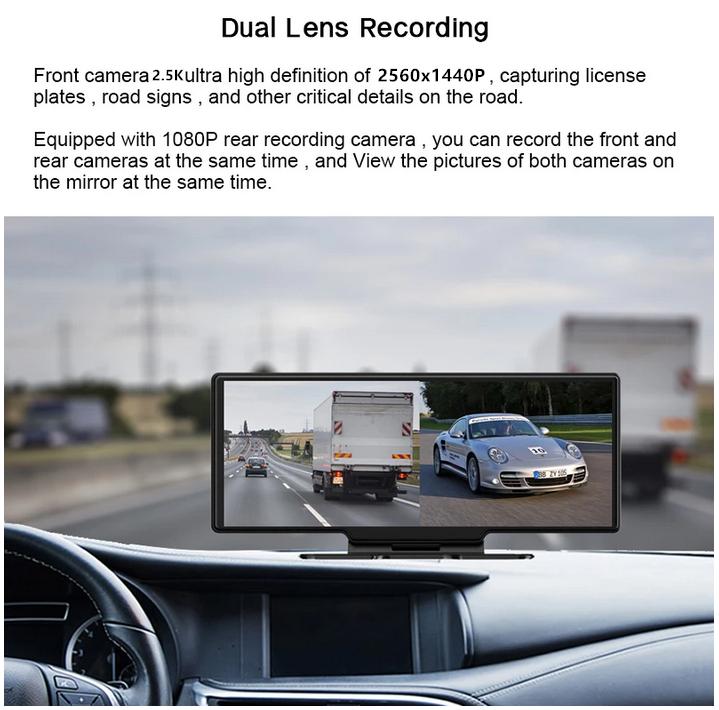 

10.26 Беспроводной CarPlay 2.5K+1080P Двухкамерный автомобильный видеорегистратор